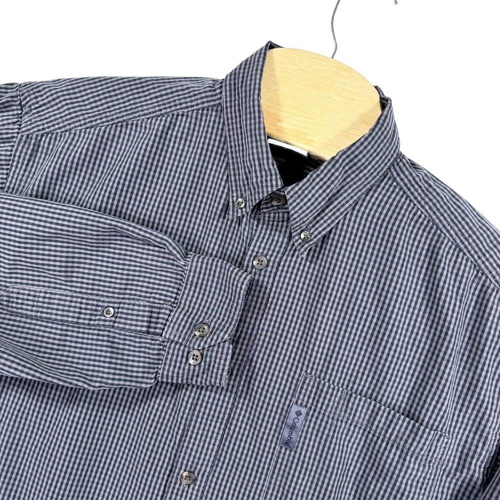 Columbia Button Down Men Large Black White Micro Check Long Sleeve AM7454